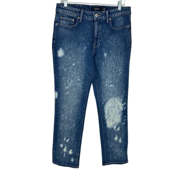 Ralph Lauren Women's 8 Bleach Splattered Ankle Straight  Jeans Blue Preppy Artsy - Picture 1 of 13